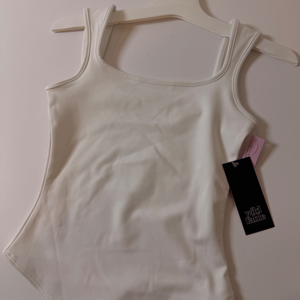 Wild‎ Fable ButterBliss soft Square Neck Bodysuit White XXS Thong Back NWT - Picture 2 of 8